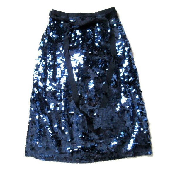 NWT J.Crew Collection Sequin Midi in Navy Blue Tie Waist Straight Skirt 00 $228 - Picture 6 of 9
